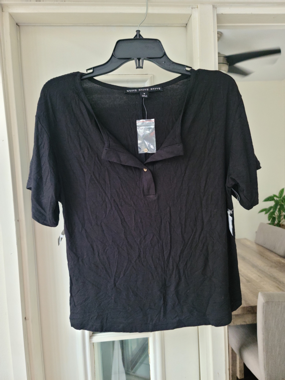 HYFVE Black Short Sleeve Henley Top